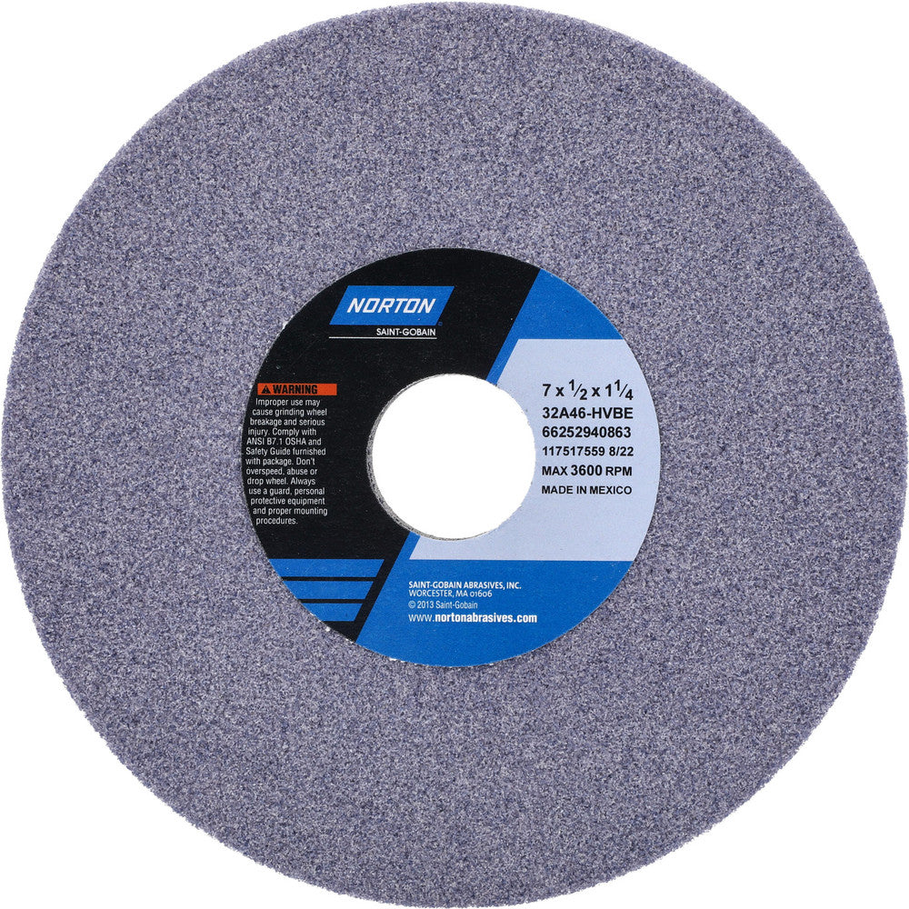 Norton 66252940863 Surface Grinding Wheel 7" Dia, 1/2" Thick, 1-1/4" Hole, 46 Grit, H Hardness