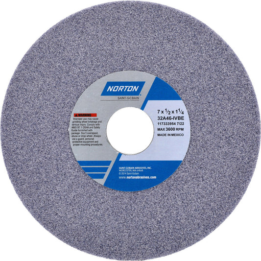 Norton 66252940864 Surface Grinding Wheel 7" Dia, 1/2" Thick, 1-1/4" Hole, 46 Grit, I Hardness