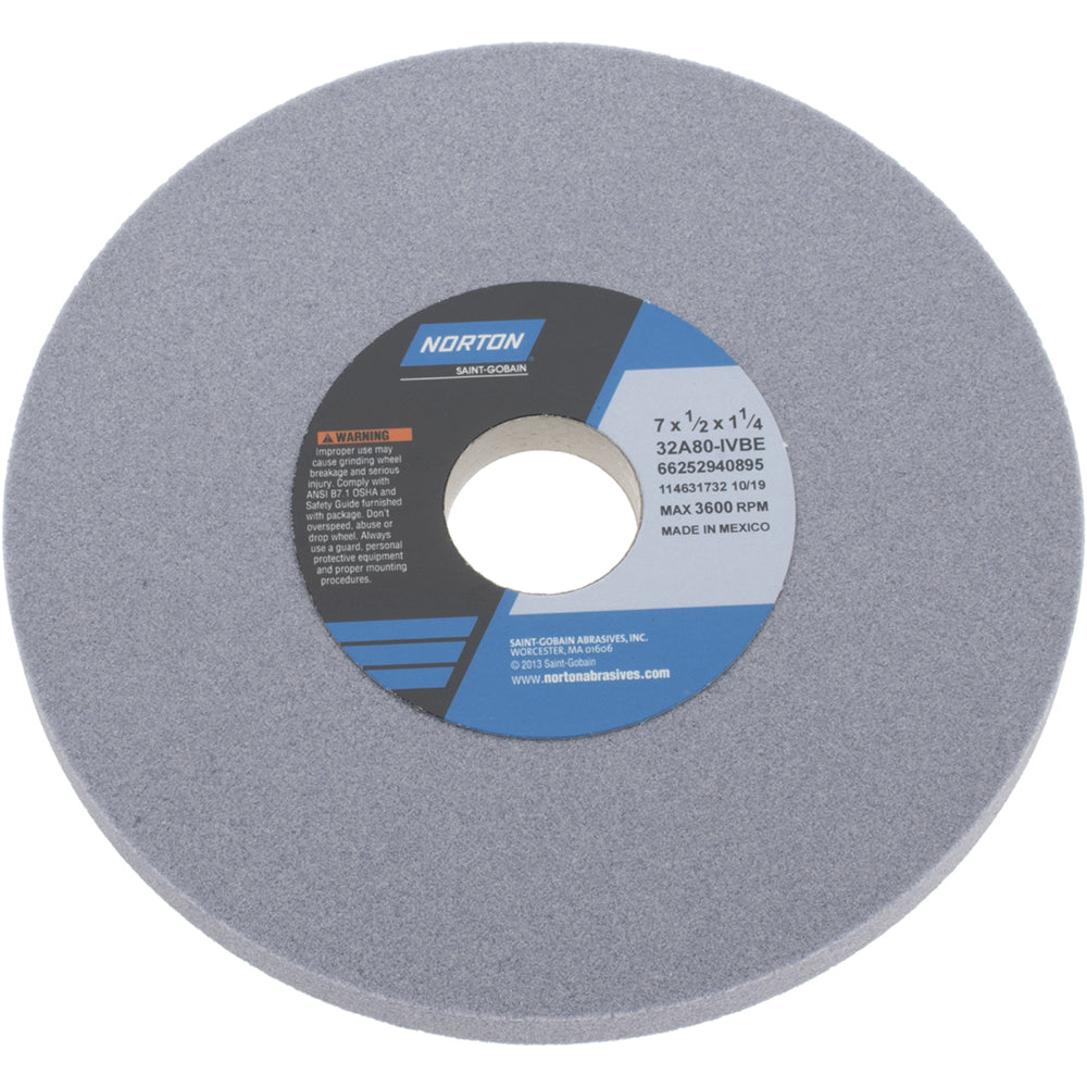 Norton 66252940895 Surface Grinding Wheel 7" Dia, 1/2" Thick, 1-1/4" Hole, 80 Grit, I Hardness