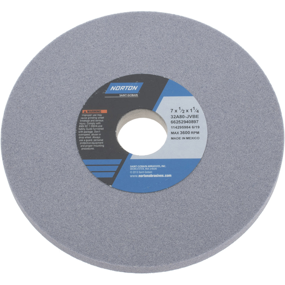 Norton 66252940897 Surface Grinding Wheel 7" Dia, 1/2" Thick, 1-1/4" Hole, 80 Grit, J Hardness