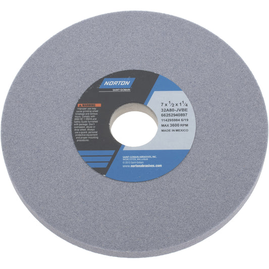 Norton 66252940897 Surface Grinding Wheel 7" Dia, 1/2" Thick, 1-1/4" Hole, 80 Grit, J Hardness