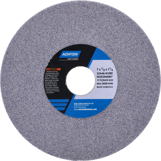 Norton 66252940867 Surface Grinding Wheel 7" Dia, 1/2" Thick, 1-1/4" Hole, 46 Grit, K Hardness