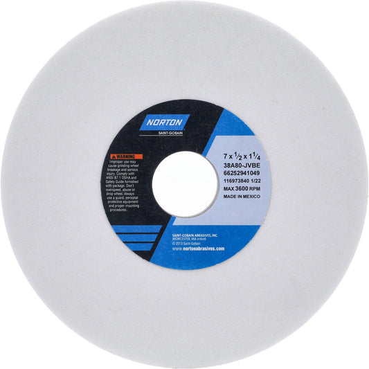 Norton 66252941049 Surface Grinding Wheel 7" Dia, 1/2" Thick, 1-1/4" Hole, 80 Grit, J Hardness