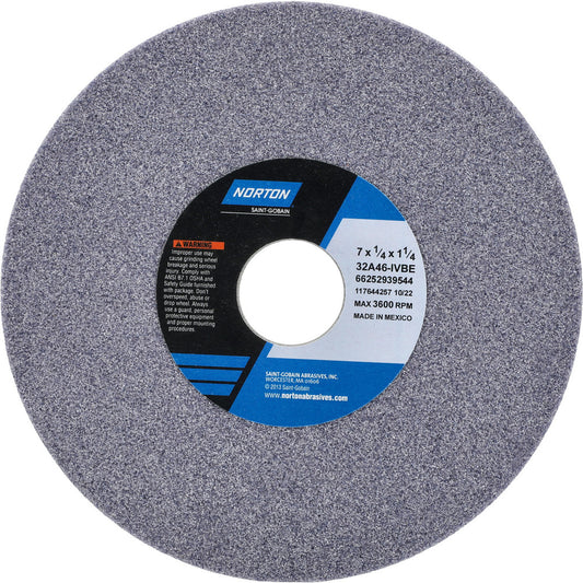 Norton 66252939544 Surface Grinding Wheel 7" Dia, 1/4" Thick, 1-1/4" Hole, 46 Grit, I Hardness