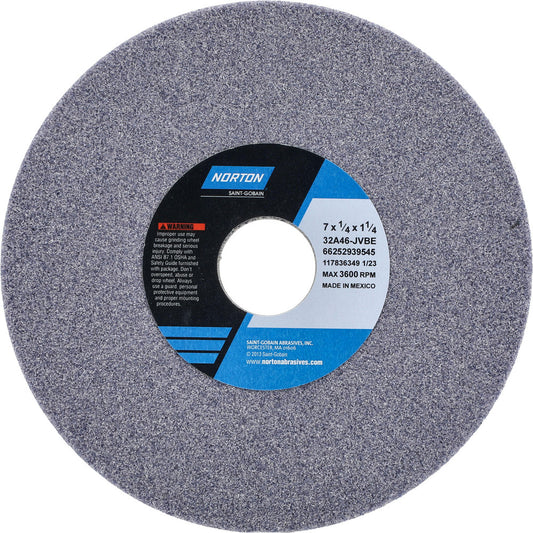 Norton 66252939545 Surface Grinding Wheel 7" Dia, 1/4" Thick, 1-1/4" Hole, 46 Grit, J Hardness