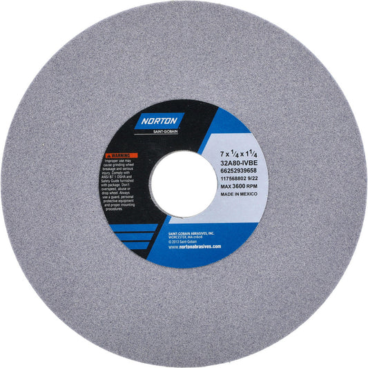 Norton 66252939658 Surface Grinding Wheel 7" Dia, 1/4" Thick, 1-1/4" Hole, 80 Grit, I Hardness