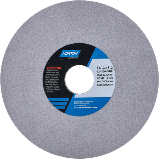 Norton 66252939670 Surface Grinding Wheel 7" Dia, 1/4" Thick, 1-1/4" Hole, 100 Grit, I Hardness