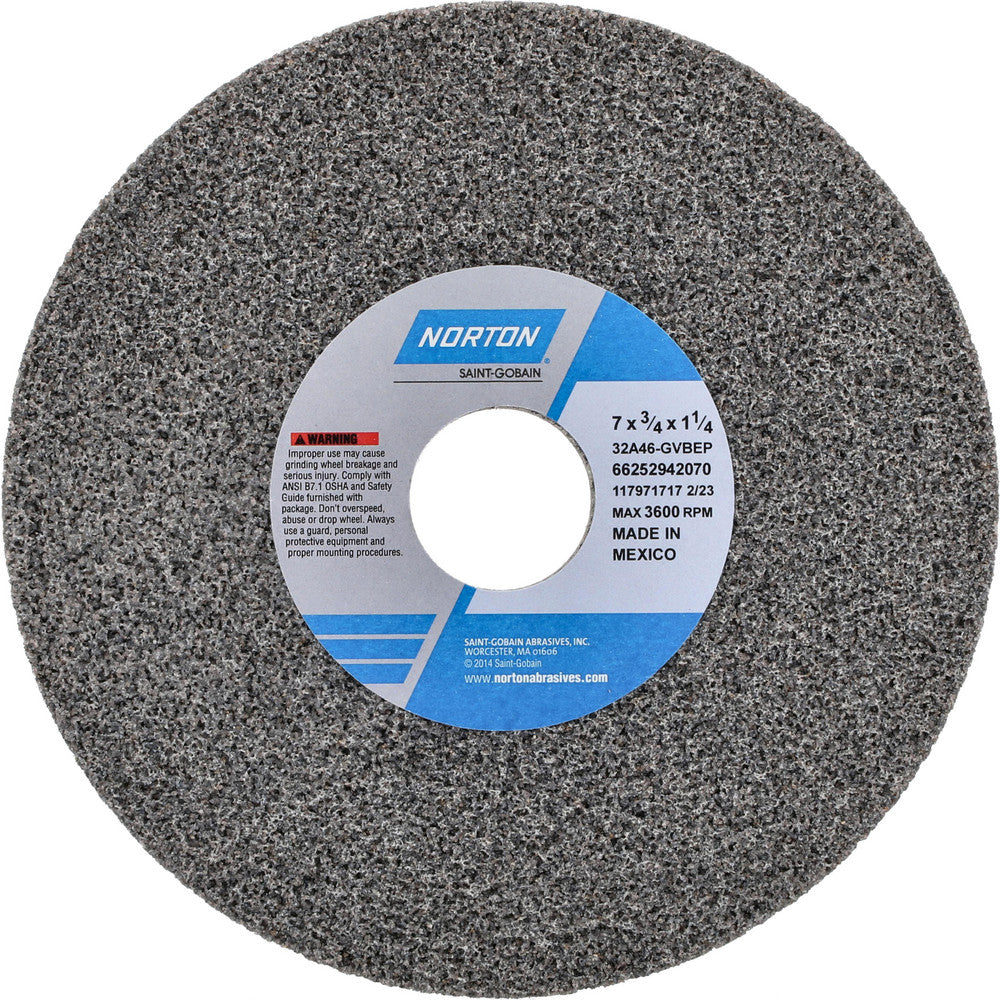 Norton 66252942070 Surface Grinding Wheel 7" Dia, 3/4" Thick, 1-1/4" Hole, 46 Grit, G Hardness