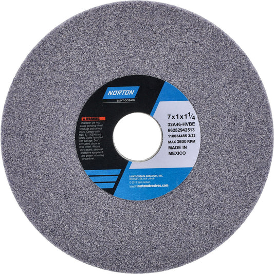 Norton 66252942513 Surface Grinding Wheel 7" Dia, 1" Thick, 1-1/4" Hole, 46 Grit, H Hardness