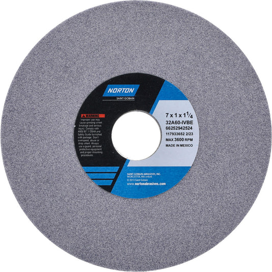 Norton 66252942524 Surface Grinding Wheel 7" Dia, 1" Thick, 1-1/4" Hole, 60 Grit, I Hardness