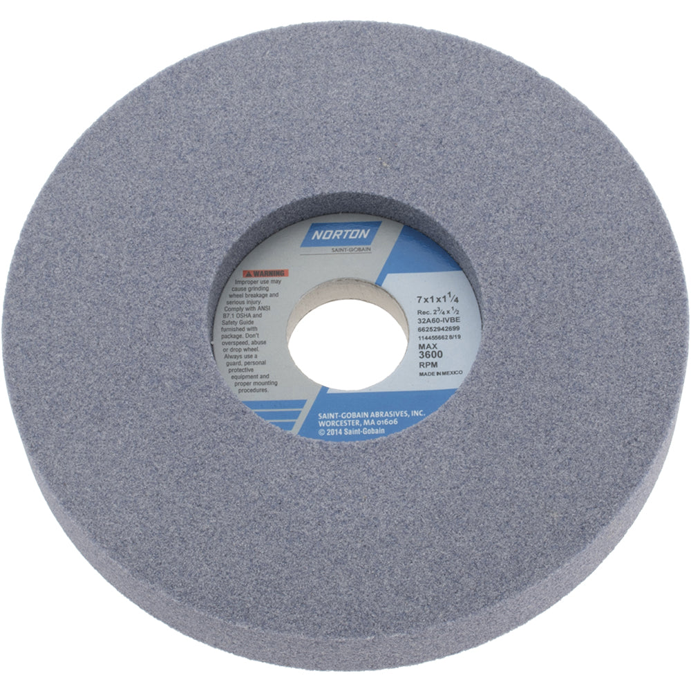 Norton 66252942699 Surface Grinding Wheel 7" Dia, 1" Thick, 1-1/4" Hole, 60 Grit, I Hardness