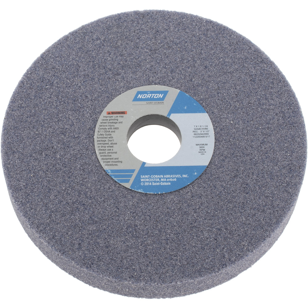 Norton 66252942689 Surface Grinding Wheel 7" Dia, 1" Thick, 1-1/4" Hole, 46 Grit, H Hardness