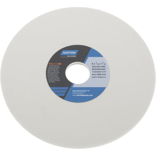 Norton 66253043445 Surface Grinding Wheel 8" Dia, 1/4" Thick, 1-1/4" Hole, 100 Grit, I Hardness