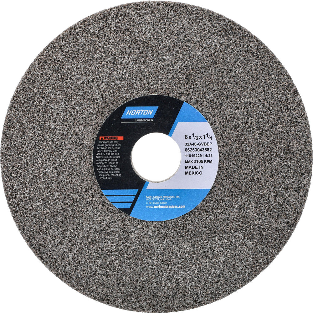 Norton 66253043882 Surface Grinding Wheel 8" Dia, 1/2" Thick, 1-1/4" Hole, 46 Grit, G Hardness