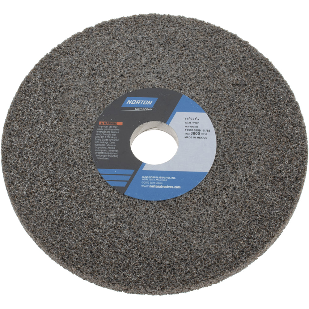 Norton 66253043883 Surface Grinding Wheel 8" Dia, 1/2" Thick, 1-1/4" Hole, 46 Grit, H Hardness