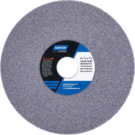 Norton 66253043712 Surface Grinding Wheel 8" Dia, 1/2" Thick, 1-1/4" Hole, 46 Grit, H Hardness