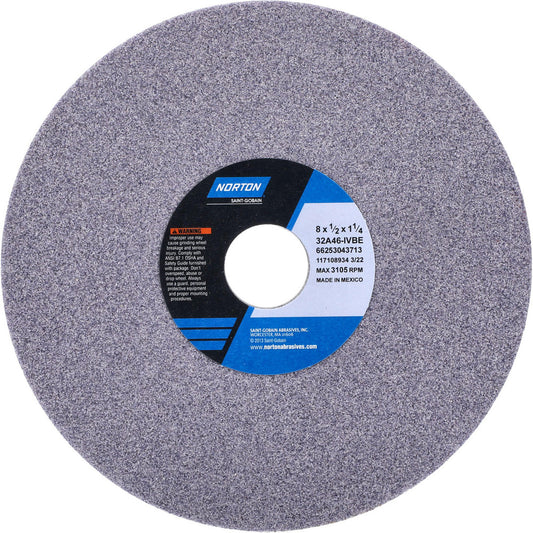 Norton 66253043713 Surface Grinding Wheel 8" Dia, 1/2" Thick, 1-1/4" Hole, 46 Grit, I Hardness