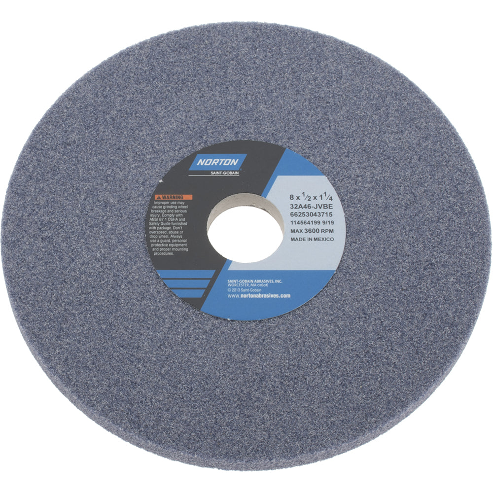 Norton 66253043715 Surface Grinding Wheel 8" Dia, 1/2" Thick, 1-1/4" Hole, 46 Grit, J Hardness