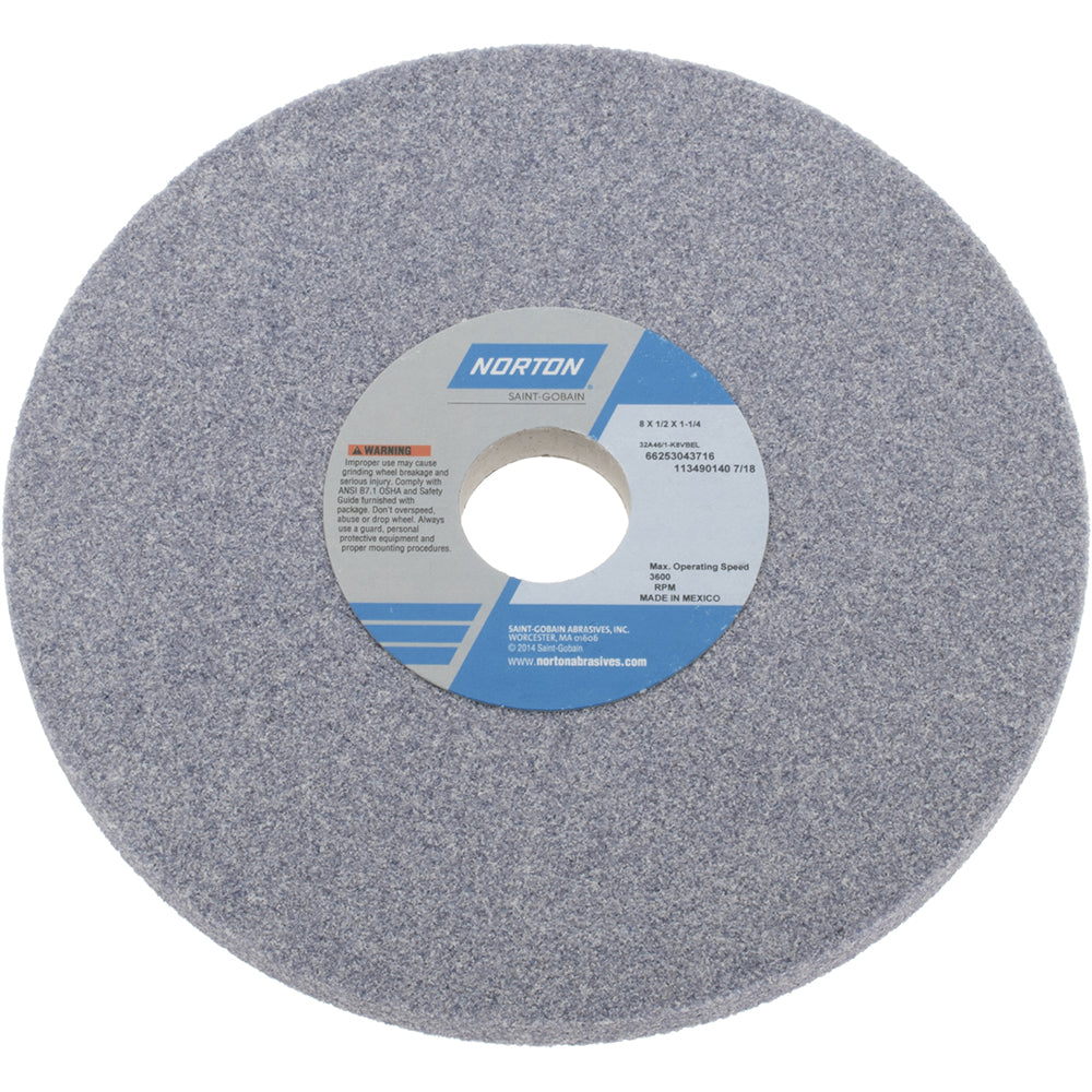 Norton 66253043716 Surface Grinding Wheel 8" Dia, 1/2" Thick, 1-1/4" Hole, 46 Grit, K Hardness