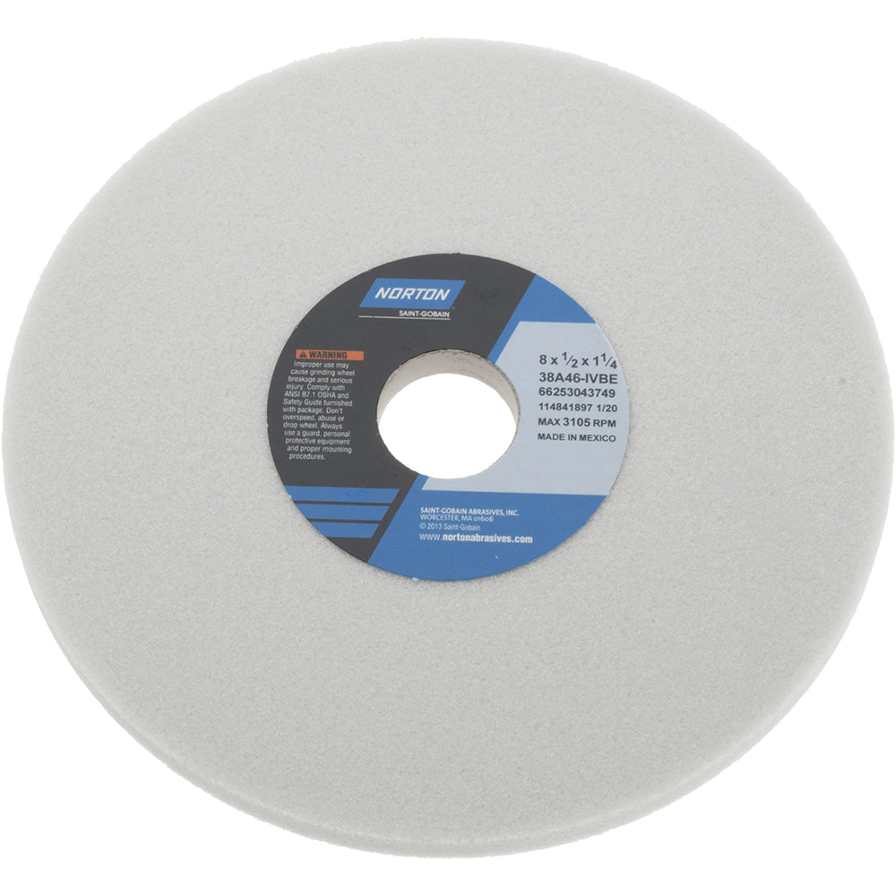 Norton 66253043749 Surface Grinding Wheel 8" Dia, 1/2" Thick, 1-1/4" Hole, 46 Grit, I Hardness
