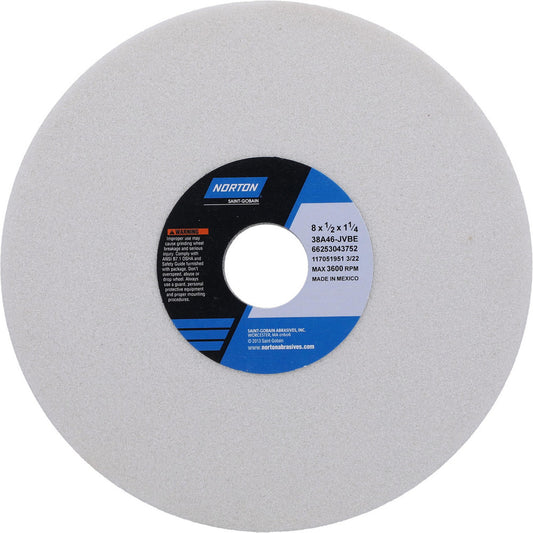 Norton 66253043752 Surface Grinding Wheel 8" Dia, 1/2" Thick, 1-1/4" Hole, 46 Grit, J Hardness
