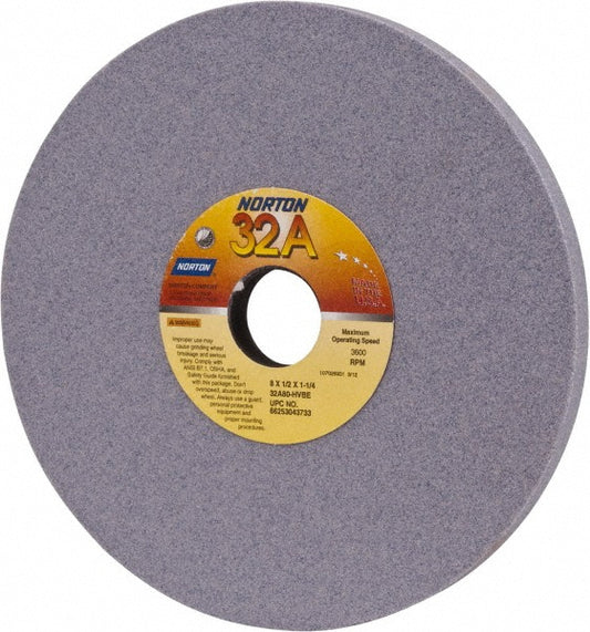 Norton 66253043733 Surface Grinding Wheel 8" Dia, 1/2" Thick, 1-1/4" Hole, 80 Grit, H Hardness
