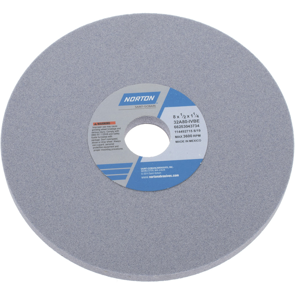 Norton 66253043734 Surface Grinding Wheel 8" Dia, 1/2" Thick, 1-1/4" Hole, 80 Grit, I Hardness