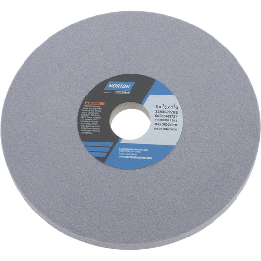 Norton 66253043737 Surface Grinding Wheel 8" Dia, 1/2" Thick, 1-1/4" Hole, 80 Grit, K Hardness