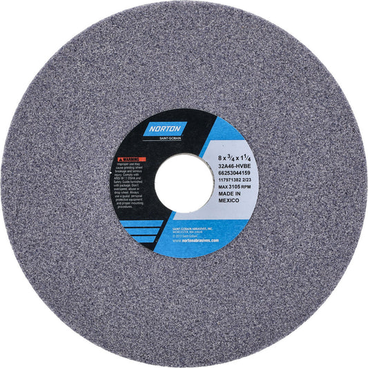 Norton 66253044159 Surface Grinding Wheel 8" Dia, 3/4" Thick, 1-1/4" Hole, 46 Grit, H Hardness