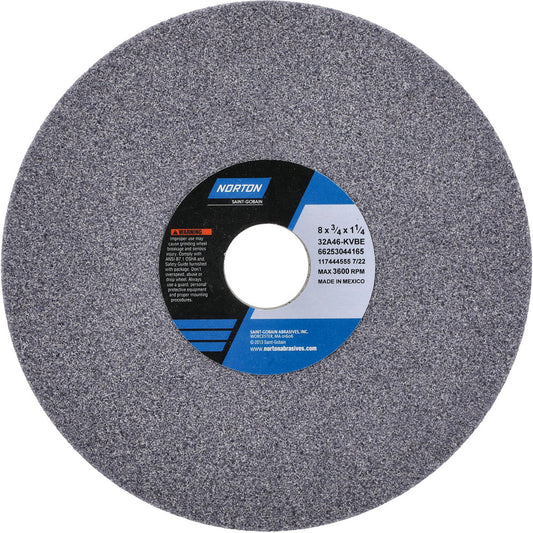 Norton 66253044165 Surface Grinding Wheel 8" Dia, 3/4" Thick, 1-1/4" Hole, 46 Grit, K Hardness