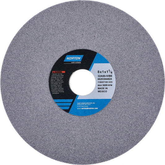 Norton 66253044624 Surface Grinding Wheel 8" Dia, 1" Thick, 1-1/4" Hole, 60 Grit, I Hardness