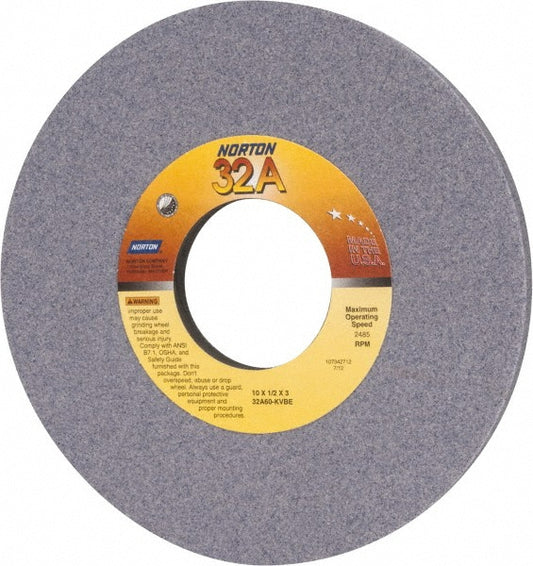 Norton 66253149834 Surface Grinding Wheel 10" Dia, 1/2" Thick, 3" Hole, 60 Grit, K Hardness