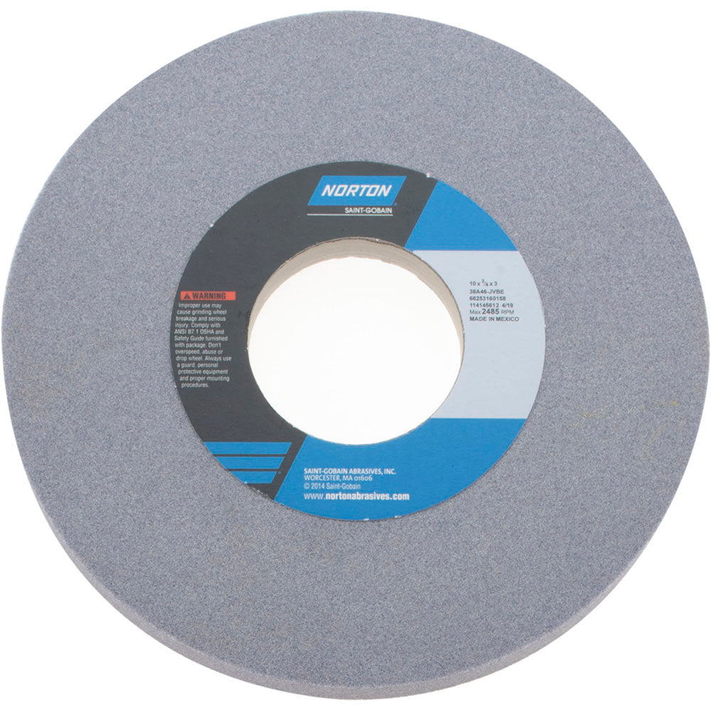 Norton 66253160158 Surface Grinding Wheel 10" Dia, 3/4" Thick, 3" Hole, 46 Grit, J Hardness