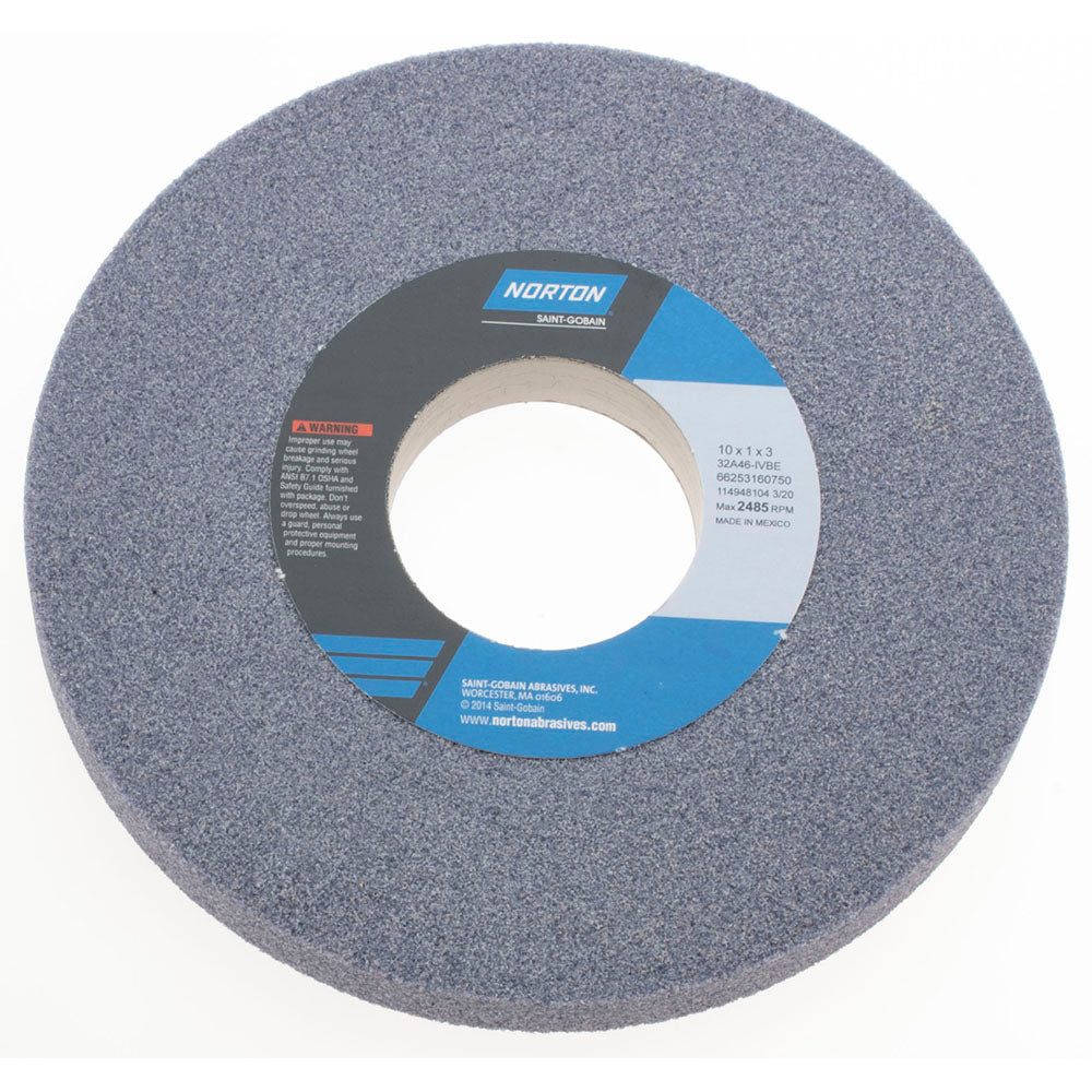 Norton 66253160750 Surface Grinding Wheel 10" Dia, 1" Thick, 3" Hole, 46 Grit, I Hardness