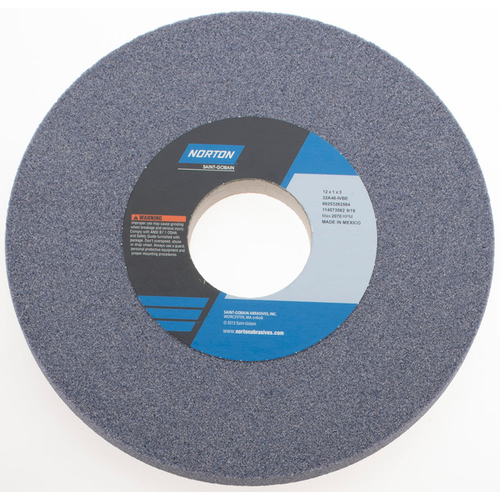 Norton 66253262564 Surface Grinding Wheel 12" Dia, 1" Thick, 3" Hole, 46 Grit, I Hardness