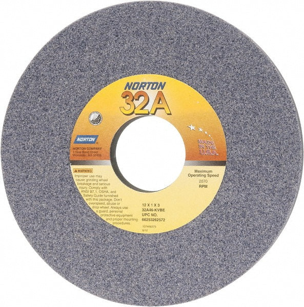 Norton 66253262572 Surface Grinding Wheel 12" Dia, 1" Thick, 3" Hole, 46 Grit, K Hardness