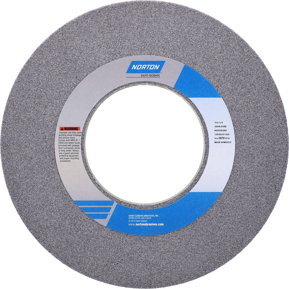 Norton 66253262563 Surface Grinding Wheel 12" Dia, 1" Thick, 5" Hole, 46 Grit, H Hardness