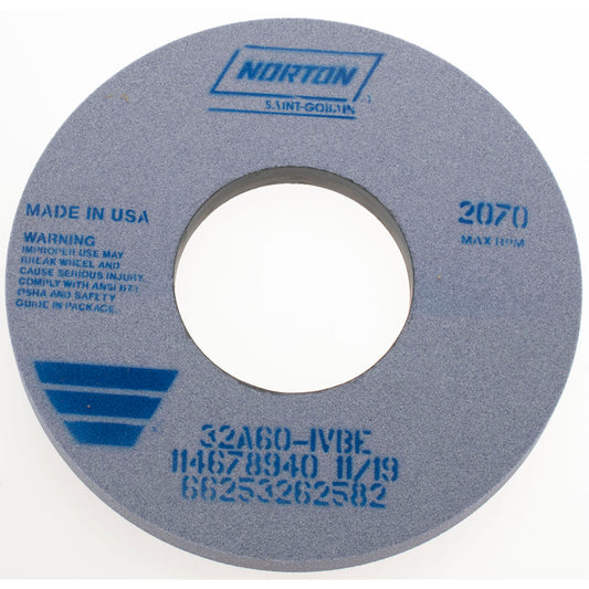 Norton 66253262582 Surface Grinding Wheel 12" Dia, 1" Thick, 5" Hole, 60 Grit, I Hardness