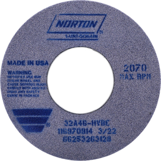 Norton 66253263128 Surface Grinding Wheel 12" Dia, 1-1/2" Thick, 5" Hole, 46 Grit, H Hardness