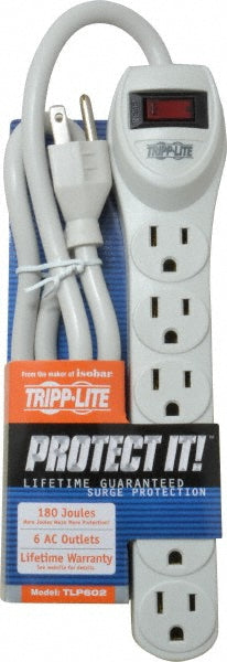 Tripp-Lite TLP602 6 Outlets, 120 Volts, 15 Amps, 2' Cord, Power Outlet Strip