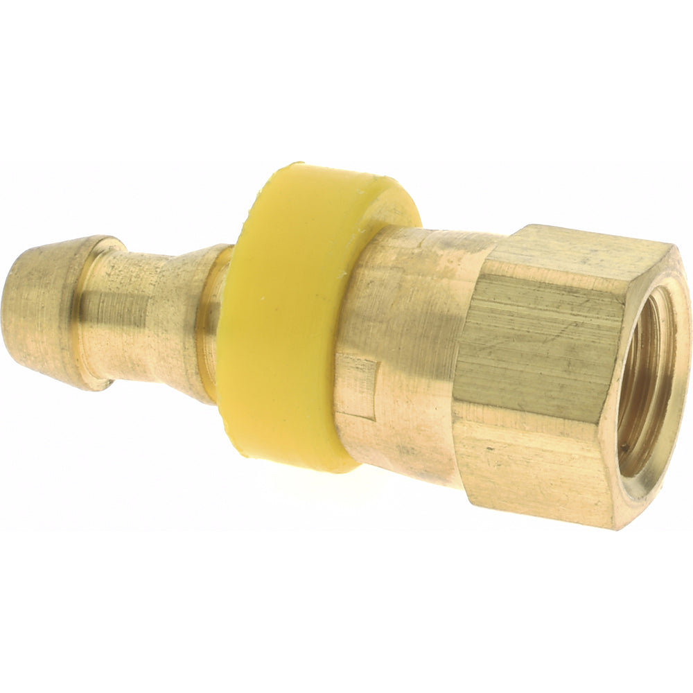 Eaton 10004B-604 Barbed Push-On Hose Female Connector 7/16-20 UNF, Brass, 1/4" Barb