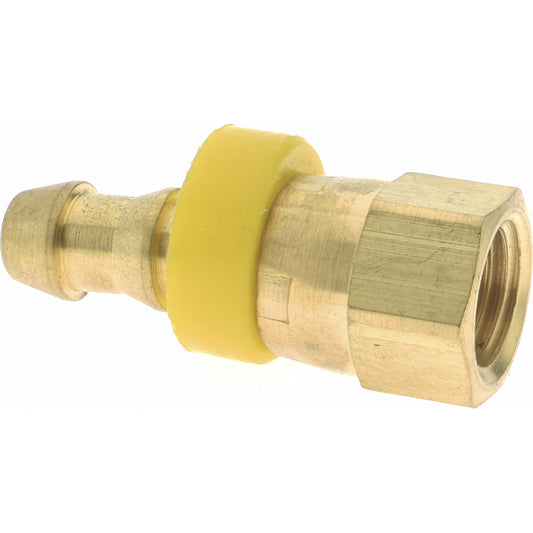 Eaton 10004B-604 Barbed Push-On Hose Female Connector 7/16-20 UNF, Brass, 1/4" Barb