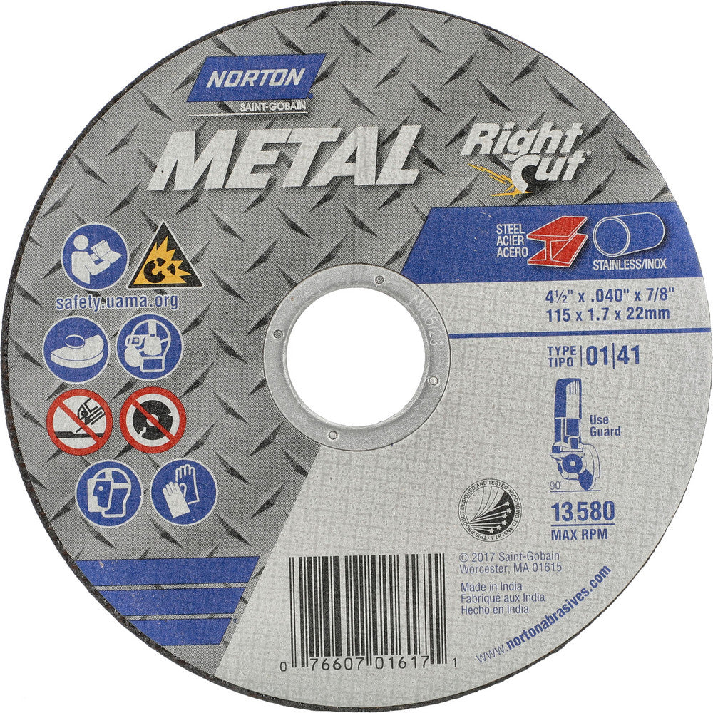 Norton 07660701617 Cutoff Wheel 4-1/2" Dia, 0.04" Thick, 7/8" Hole, Aluminum Oxide