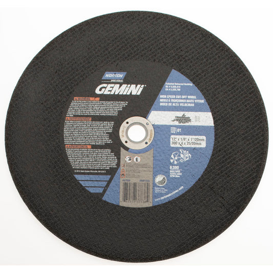 Norton 66252837838 Cut-Off Wheel 12" Dia, 1/8" Thick, 1" Hole, Aluminum Oxide