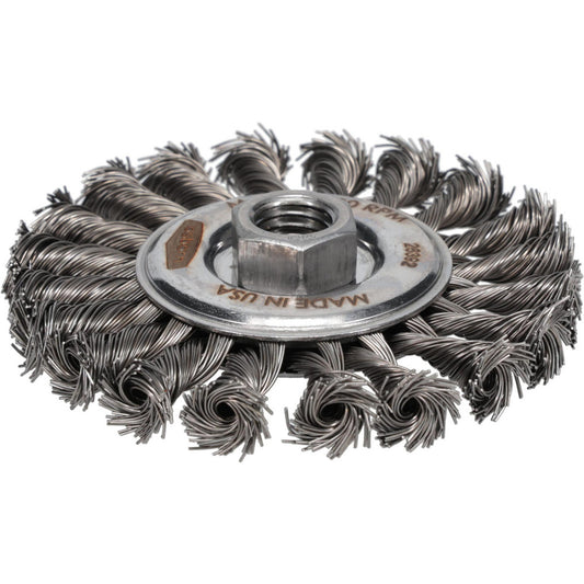 Osborn 0002671100 Wheel Brush 4" Wheel Dia, 3/8" Face Width, 0.0200" Wire Dia, Knotted