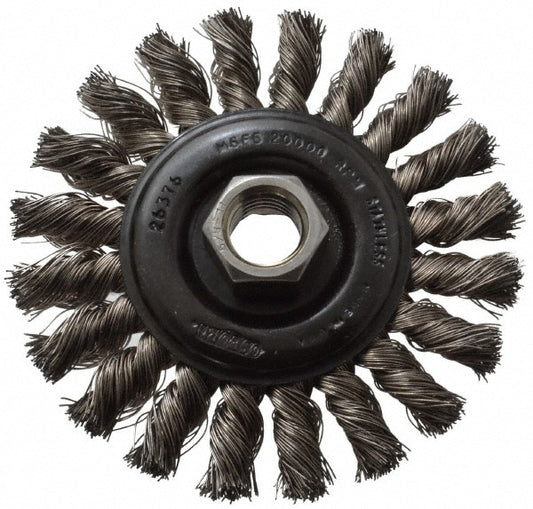 Osborn 0002671700 Wheel Brush 4" Wheel Dia, 3/8" Face Width, 0.0140" Wire Dia, Knotted