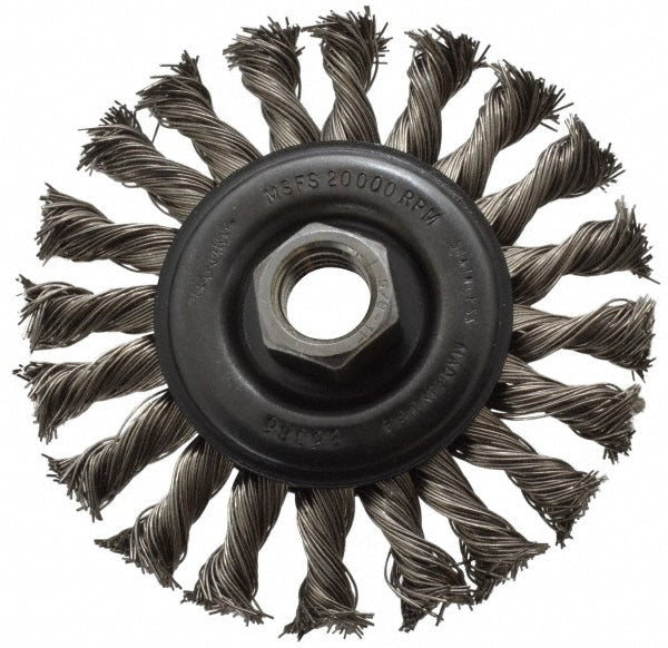 Osborn 0002672300 Wheel Brush 4" Wheel Dia, 3/8" Face Width, 0.0200" Wire Dia, Knotted