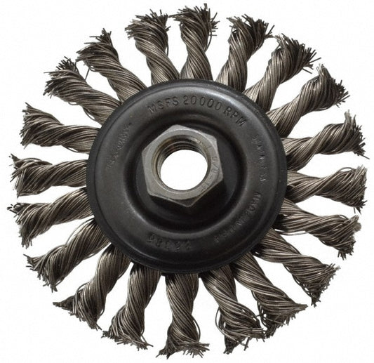Osborn 0002672300 Wheel Brush 4" Wheel Dia, 3/8" Face Width, 0.0200" Wire Dia, Knotted
