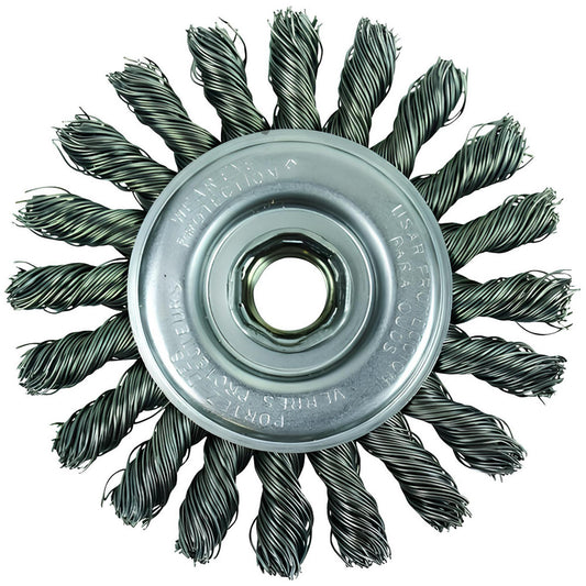 Osborn 0002672900 Wheel Brush 4" Wheel Dia, 1/4" Face Width, 0.0200" Wire Dia, Knotted Cable Twist