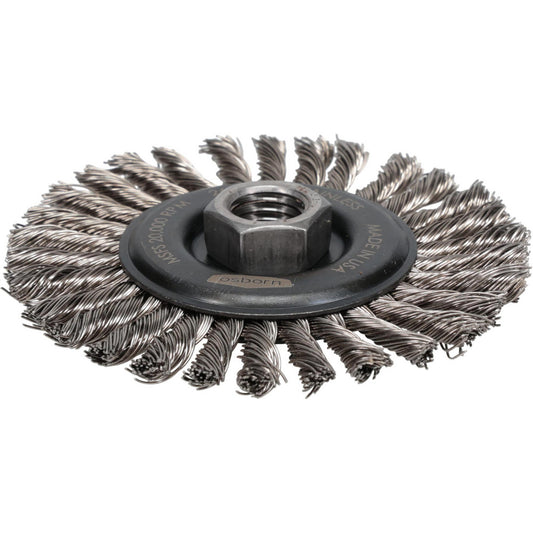 Osborn 0002673500 Wheel Brush 4" Wheel Dia, 1/4" Face Width, 0.0200" Wire Dia, Knotted